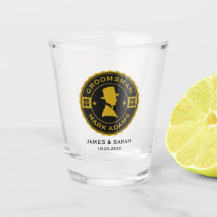 Vintage Round Badge Elegant Gentleman Groomsmen Shot Glass