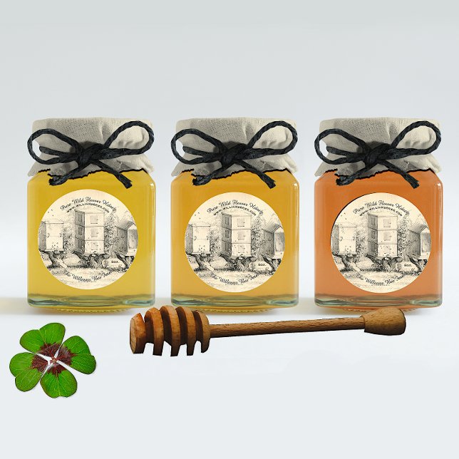 Vintage Round Bee Hives Honey Jar Sticker (Creator Uploaded)