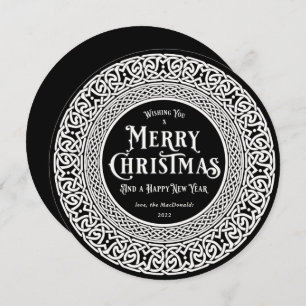 Vintage Round Black + Off White Celtic Holiday Card