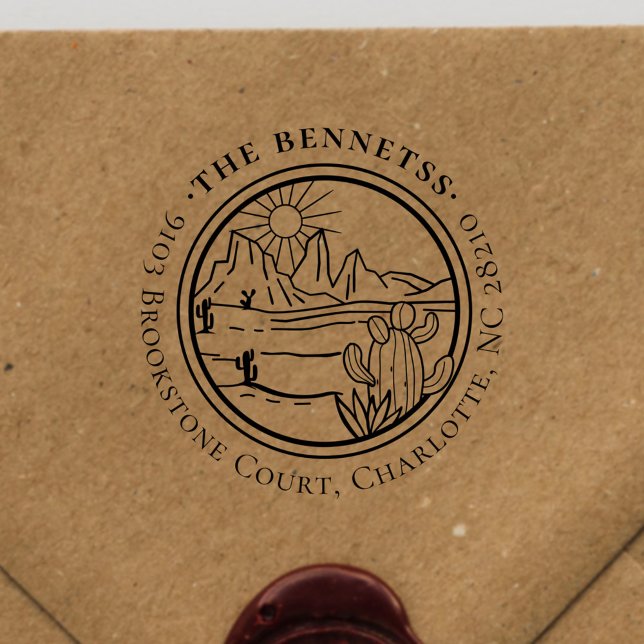 Vintage Round Desert Cactus Address Rubber Stamp (Creator Uploaded)