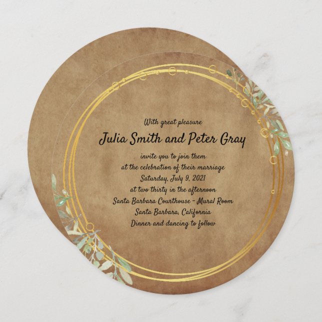 Vintage Round Paper Wedding Invitation (Front/Back)