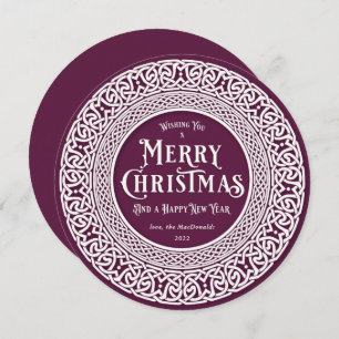 Vintage Round Plum + Off White Celtic Holiday Card