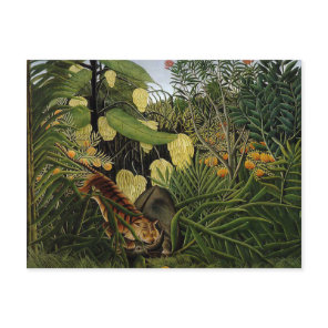 Vintage Rousseau Fight Between Tiger and Buffalo Postcard