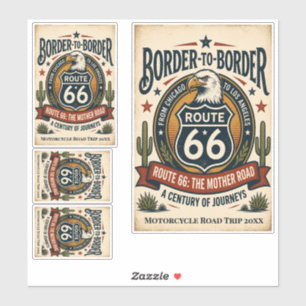 Vintage Route 66 Border to Border Americana Sticker