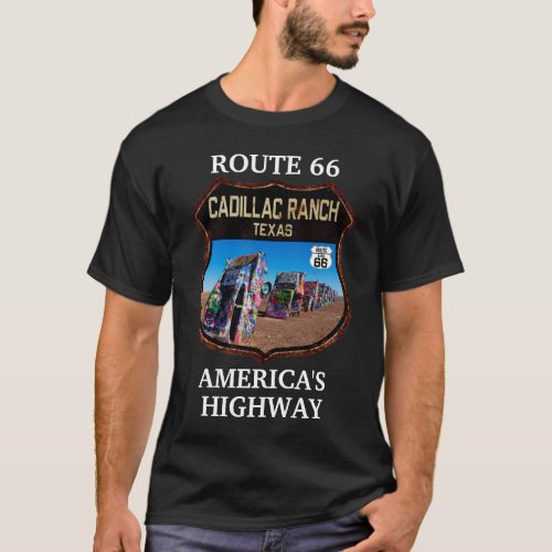 Vintage Route 66 Cadillac Ranch Americas Highway T_Shirt