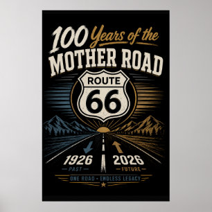Vintage Route 66 Centennial Black Road Split Year Poster