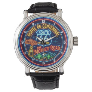 Vintage Route 66 Centennial Neon Road Art Gift Watch