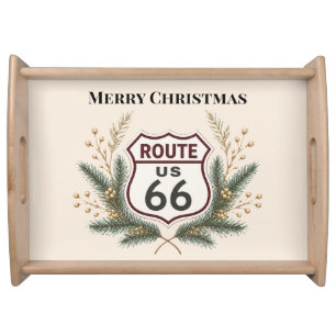 Vintage Route 66 Christmas Hospitality Holiday  Serving Tray