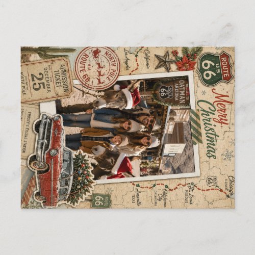 Vintage Route 66 Custom Photo Scrapbook Holiday Postcard
