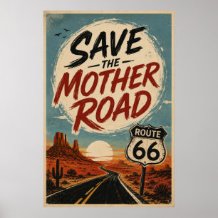 Vintage Route 66 Desert Highway Mother Road Poster