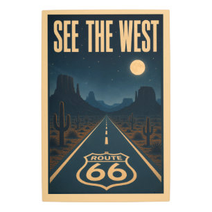 Vintage Route 66 Desert Highway Night Landscape Metal Print