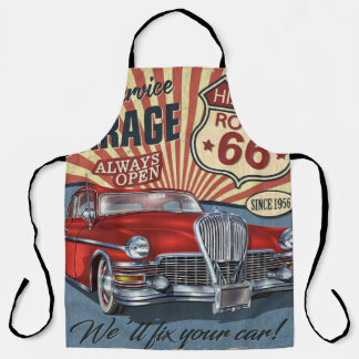 Vintage Route 66 Garage retro poster with retro ca Apron