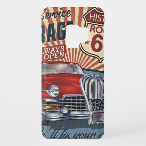 Vintage Route 66 Garage retro poster with retro ca Case_Mate Samsung Galaxy S9 Case