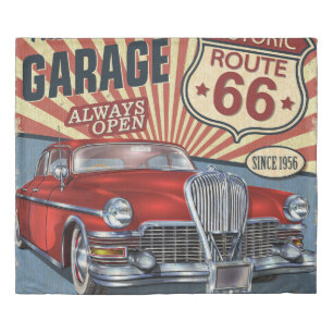 Vintage Route 66 Garage retro poster with retro ca Duvet Cover