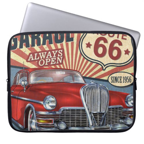 Vintage Route 66 Garage retro poster with retro ca Laptop Sleeve