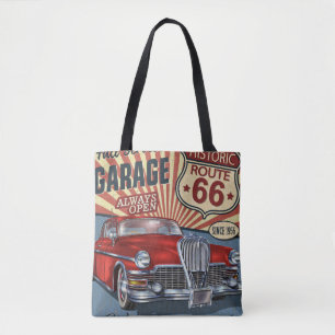 Vintage Route 66 Garage retro poster with retro ca Tote Bag