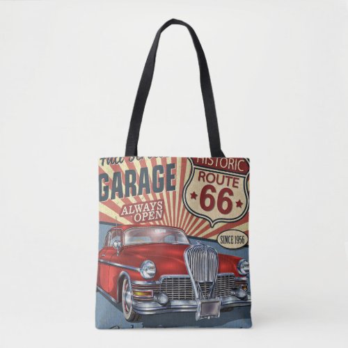 Vintage Route 66 Garage retro poster with retro ca Tote Bag
