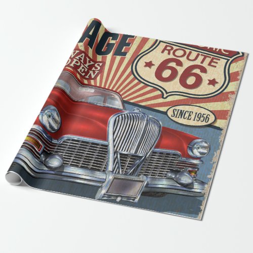 Vintage Route 66 Garage retro poster with retro ca Wrapping Paper