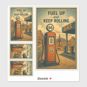 Vintage Route 66 Gas Station Desert Landscape Sticker