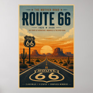 Vintage Route 66 graphic litho art Poster