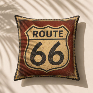 Vintage Route 66 Highway Shield Stamp Americana Throw Pillow