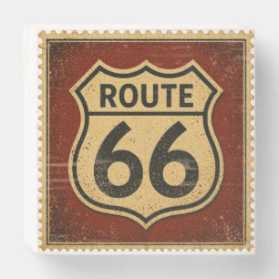 Vintage Route 66 Highway Shield Stamp Americana Wooden Box Sign