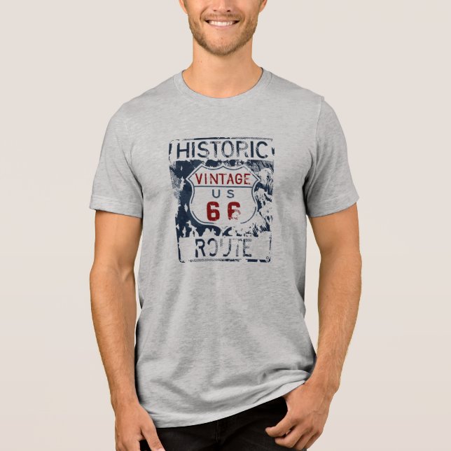 Vintage Route 66 Historic Highway Map Street Sign Tri-Blend Shirt (Front)