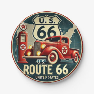 Vintage Route 66 Metal Tin Sign, classic retro car Paper Plates