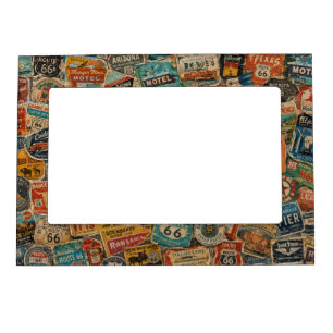 Vintage Route 66 Motel Sign Collage Magnetic Frame