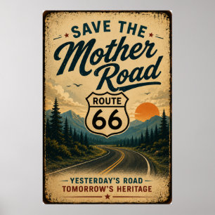 Vintage Route 66 Mountain Heritage Preservation Poster