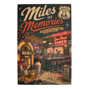 Vintage Route 66 Neon Diner Roadside Americana Metal Print