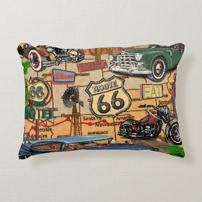 Vintage Route 66, nostalgic poster. Accent Pillow (Front)