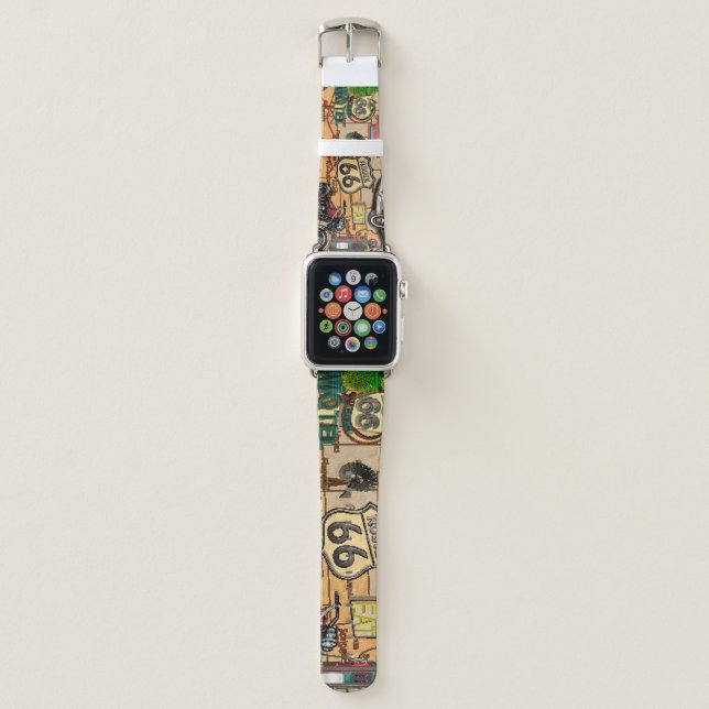 Vintage Route 66, nostalgic poster. Apple Watch Band (Front)