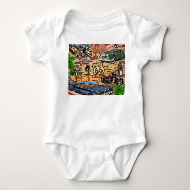 Vintage Route 66, nostalgic poster. Baby Bodysuit (Front)