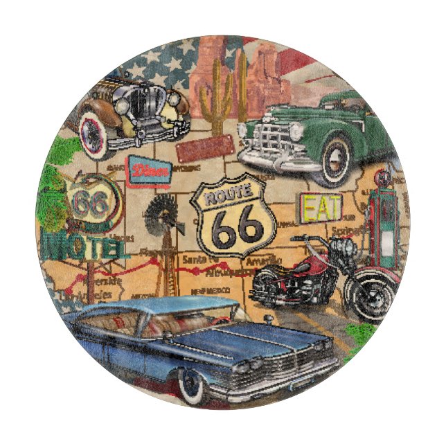 Vintage Route 66, nostalgic poster. Cutting Board (Front)