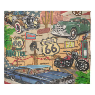 Vintage Route 66, nostalgic poster. Duvet Cover