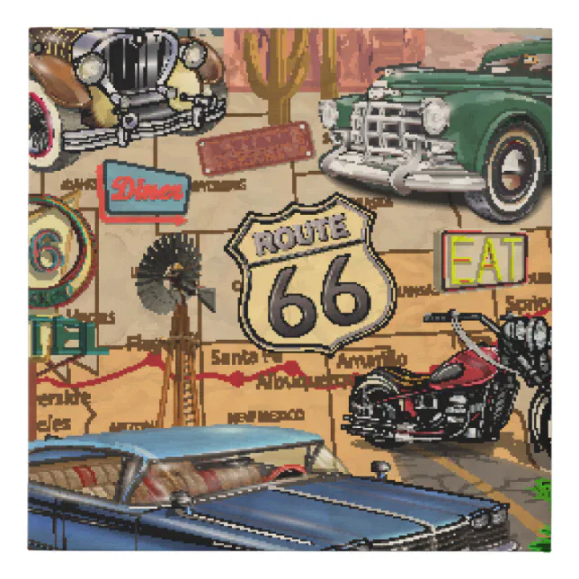 Vintage Route 66, nostalgic poster. Faux Canvas Print | Zazzle