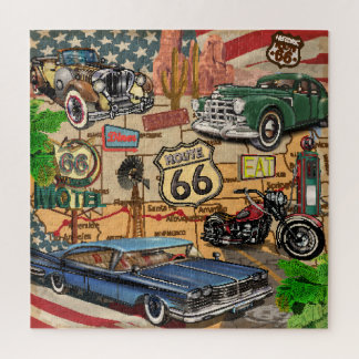 Vintage Route 66, nostalgic poster. Jigsaw Puzzle