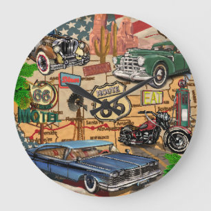 Vintage Route 66, nostalgic poster. Large Clock