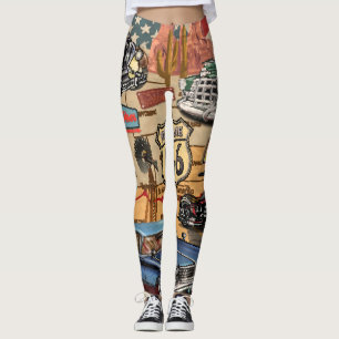 Vintage Route 66, nostalgic poster. Leggings
