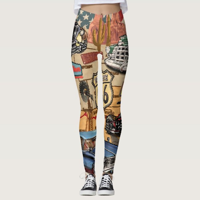 Vintage Route 66, nostalgic poster. Leggings (Front)