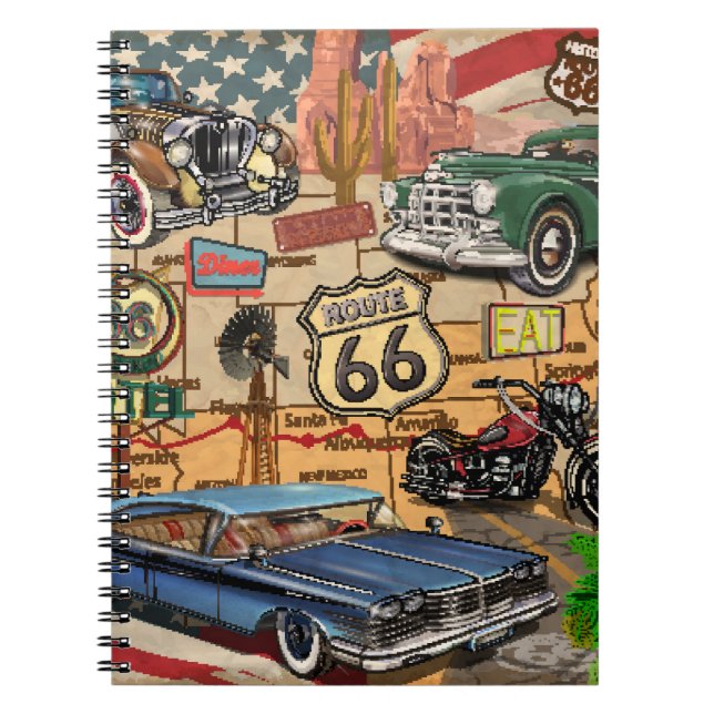 Vintage Route 66, nostalgic poster. Notebook (Front)