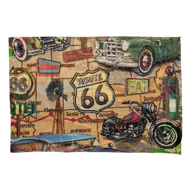 Vintage Route 66, nostalgic poster. Pillow Case (Front)
