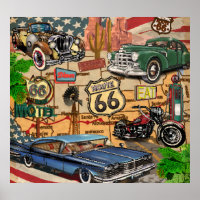 Vintage Route 66, nostalgic poster.