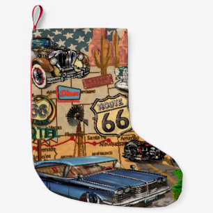 Vintage Route 66, nostalgic poster. Small Christmas Stocking