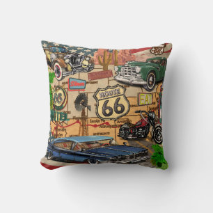 Vintage Route 66, nostalgic poster. Throw Pillow