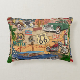 Vintage Route 66 poster. Accent Pillow