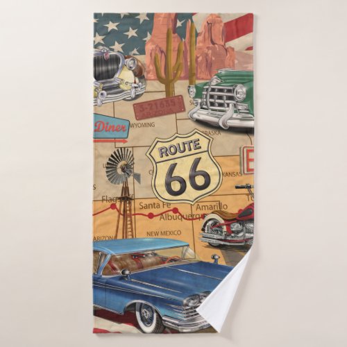 Vintage Route 66 poster Bath Towel