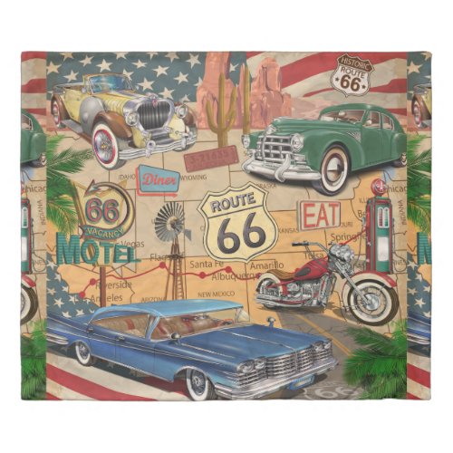 Vintage Route 66 poster Duvet Cover