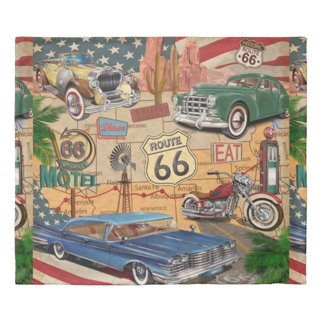 Vintage Route 66 poster. Duvet Cover (Front)